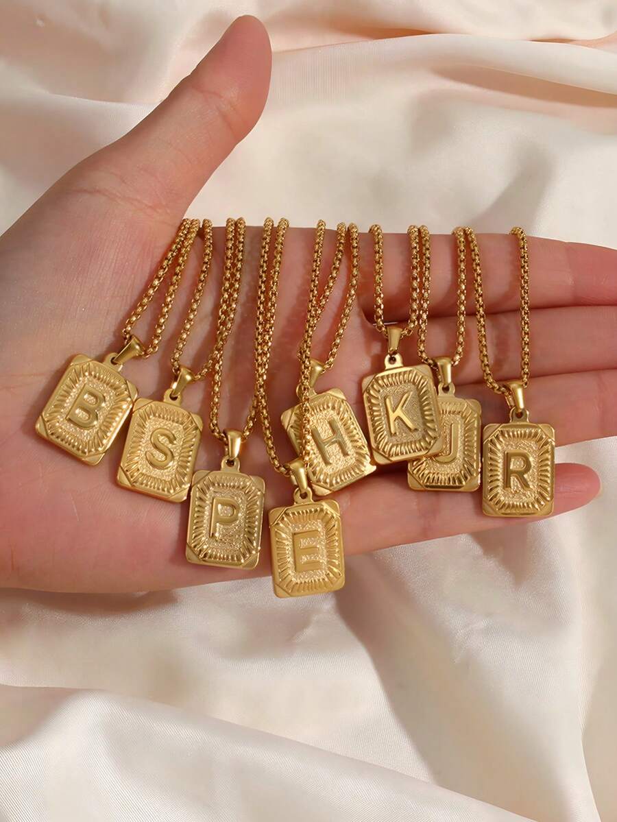 MECYLIFE 1pc Bestselling Stainless Steel Letter Pendant Necklace, Versatile Layered Wear Letter Jewelry Personalized Name Necklace For Women - Yellow Gold - View 1