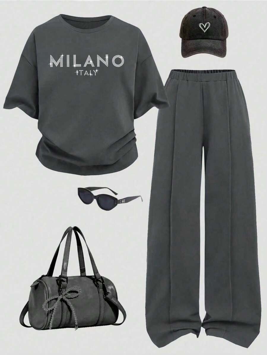 Bộ đồ thường ngày 2 món cho bé gái - Áo thun cổ tròn in họa tiết dáng rộng và quần short thoải mái, thích hợp mặc hàng ngày, đi học, đi nghỉ mát, hoạt động ngoài trời cùng gia đình, dã ngoại mùa xuân và nhiều dịp khác. - Xám - Xem 1