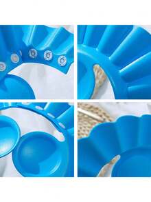 1pc Baby Pink, Blue, And Yellow EVA Waterproof Ear Protection Shampoo Cap, Cute Adjustable Baby Shampoo Hat, Suitable For Daily Bathing, Sun Protection, And Haircuts For Boys And Girls, Shampoo And Shower Protection. - Multicolor - View 4