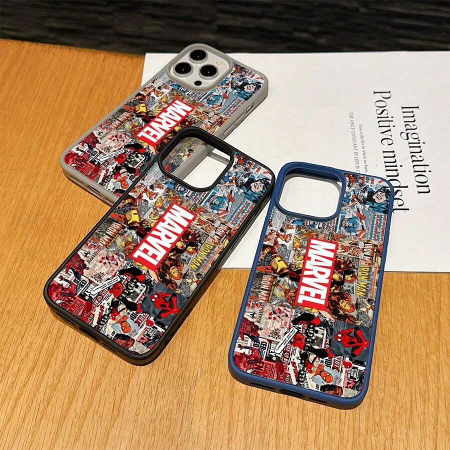 Marvel Patterned Phone Case, Iron Man, , Hulk, Thor, Hawkeye, Black Widow, Thanos, Avengers. Compatible With IPhone 17 ProMax, 17Pro, 17Air, 16, 15, 14, 13, And 12 Pro Models, With Shockproof Protection. A Unique Gift For Marvel Fans, Friends, Birthdays, Holidays, And Special Occasions. Great Gift Option For Anyone Who Loves Superheroes. - 藍色 - 查看 1