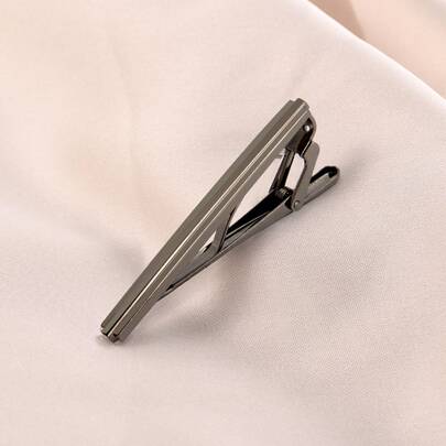 1pc Vintage Silver Smooth Textured Copper Alloy Tie Clip, Elegant Gift Box Included