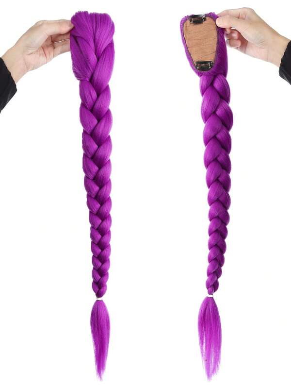 26英寸长紫色编织假发，合成盒式编织假发，易于夹戴，可扎成马尾辫，适合角色扮演、万圣节、圣诞节、音乐节、派对、女孩和儿童佩戴。