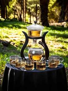 1 Teapot & 6 Magnetic Cups Premium Glass Tea Set With Semi-Automatic Magnetic Water-Filling Teapot, Elegant Gift Box Included - Multicolor - View 7