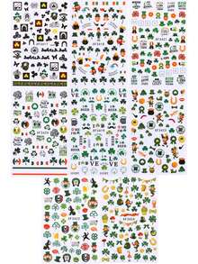 Bộ 8 miếng dán móng tay hình cỏ ba lá xanh và bia chủ đề Ngày Thánh Patrick. - Nhiều màu - Xem 4