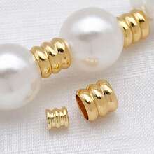 30颗18K镀金黄铜金属柱形隔珠，带凹槽管状散珠，适用于DIY珠宝挂绳制作 - 彩色 - 查看 5