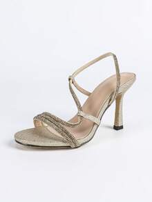 Women's Summer High Heel Sandals, Gold Elegant Ladies Spring/Summer Shoes, Sexy Fashion High Heel Open Toe Pure Gold High Heels, Round Toe Stilettos, Bridal Wedding Kitten Heels - Gold - View 3