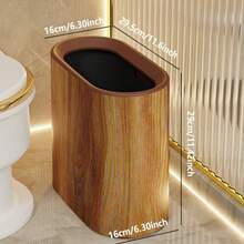 1pc Large Capacity 14L/4.5Gallon Luxury Sealed Trash Can With Lid - Light Luxury Design Oval Trash Can, White/Black Marble And Wood Grain Available - Suitable For Bathroom, Kitchen, Hotel, Home, Guest Room, Toilet Storage, Hotel Bathroom Waste Management, Fashion Trash Can. - Multicolor - View 16