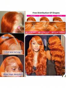 34 Inch Glueless Wigs Human Hair Pre Plucked #350 Ginger Orange 13x4/13*6 HD Lace Front Wigs Human Hair Glueless 200% Density Body Wave Lace Front Wigs Human Hair With Baby Hair - S350 - 查看 9