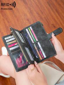 MIYIN Cartera de mujer vintage de moda de gran capacidad y multifunción con bloqueo RFID para tarjetas de crédito/identificación, monedas, efectivo, recibos. Cartera de embrague con bolsillo con cremallera doble, regalo de cumpleaños, aniversario para mujer - Gris - Ver 6