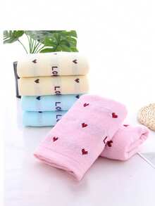1pc Cotton Absorbent Heart-Shaped Thick Couple Towel - White - View 6