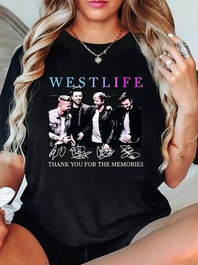 100% Cotton Westlife Band Members Signatures Thank You For The Memories T-Shirt Round Neck Short Sleeve Streetwear Fashion Breathable Homme Soft Unisex