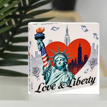 Decorative Wooden Box With Statue Of Liberty, New York Skyline & 'Love & Liberty' Design - Patriotic Romantic Artwork Storage Keepsake Box, Home Decor Gift For US Pride Enthusiasts - White - View 3