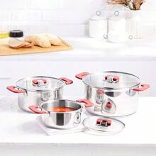 3-Piece Stainless Steel Space Saving Induction Cookware Set - Casserole With Stackable Lid Soft Touch Handle - 16/20/24 Cm 14.56 Inches - Stainless Steel - View 7