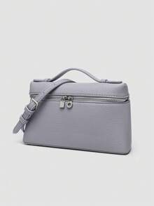 1 pieza de bolso de hombro cuadrado de PU con textura de lichi en color sólido, pequeño, adecuado para combinar con la moda diaria. - Púrpura malva - Ver 3