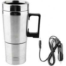 Hervidor eléctrico,  350ML + 150ML Hervidor eléctrico Café Té Termo Taza calentadora de agua 12V Encendedor de cigarrillos de ebullición rápida Enchufe de acero inoxidable para automóvil Plata,37497859 - A - Ver 2
