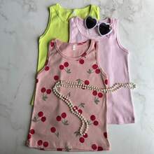 Set Of 3 Sleeveless Tank Tops For Girls, Assorted Colors, For Summer Holidays - Nhiều màu - Xem 4