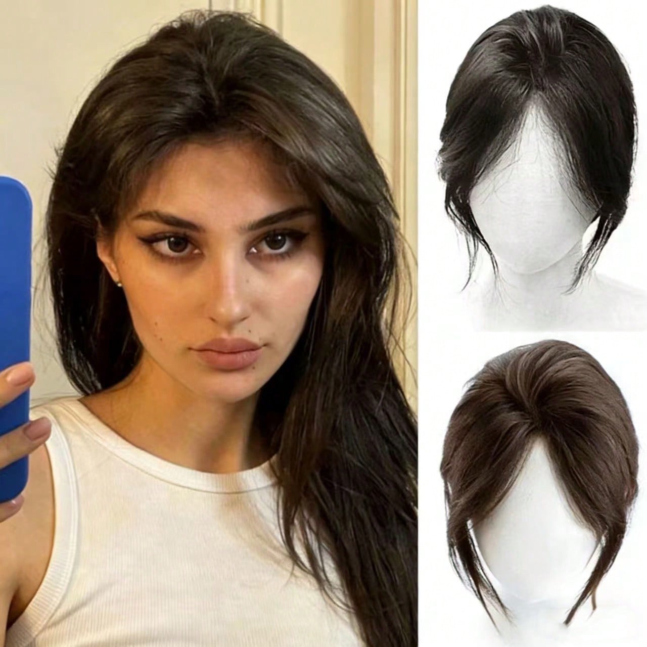 Peluca con flequillo de 10 pulgadas para mujeres, extensiones de cabello sintético con flequido natural y deshilachado, pieza de cabello con flequill