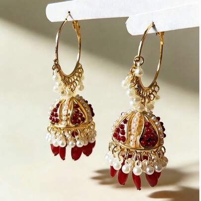 优雅的波西米亚风吊坠耳环，仿珍珠流苏耳环，适合女性日常佩戴、派对、婚礼和其他场合。