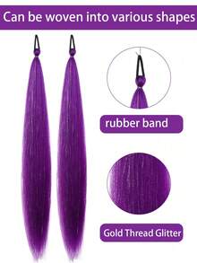 2pcs Purple Ponytail Hair Extensions, Synthetic Gold Braided Ponytail, Available In Multiple Colors, Suitable For Women - Multicolor - View 4