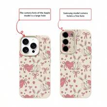 1pc TPU Material Cute Rabbit & Floral Pattern Phone Case, Compatible With IPhone 17 Pro Max/17/16 Pro Max/15/13/12/11, S20 FE/A15/S24/A55, Redmi Note 11/12/13 Pro, Full Coverage Shockproof Soft Protective Cover - White - View 7