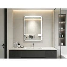 Espejo de baño táctil inteligente, espejo LED cuadrado, equipado con botón táctil inteligente y función automática de eliminación de niebla con un solo clic y pantalla de tiempo, tres temperaturas de color se pueden ajustar libremente, 70 * 50 cm, blanco, montado en la pared, adecuado para duchas, dormitorios, tocadores. - Blanco - Ver 1