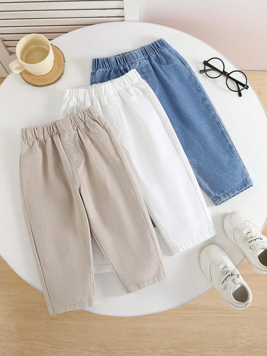 3件套幼儿男女童休闲百搭简约舒适牛仔裤套装 - 彩色 - 查看 1