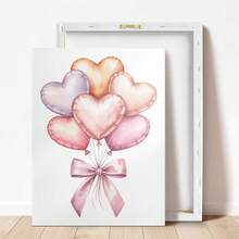 1pc Canvas Wall Art - Heart-Shaped Balloon Gouache Painting - Soft Valentine's Day Printable Pastel Painting, Baby Goods_ Framed Nursery Wall Art Perfect For Playroom Decor Nursery Decor, Playroom Decor, Preschool Decor, Boy's Room Decor Girl's Bedroom Decor Valentine's Day