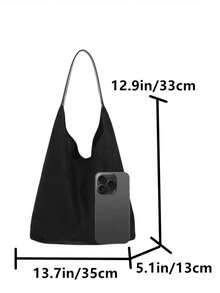 1pc Women's Faux Suede Shoulder Bag/Tote Bag, Large Capacity, Extra Large Size, Scratch-Resistant And Durable, Can Hold Passport, Cash, ID, Credit Cards, Lightweight, Suitable For Commuting/Travel, Fashionable And Casual - Black - View 5