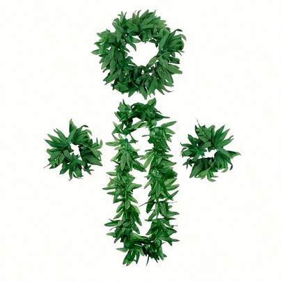 4 piezas Decoración de hojas de arce verdes estilo hawaiano para fiesta, serie de selva para decoración de escenario y vestuario