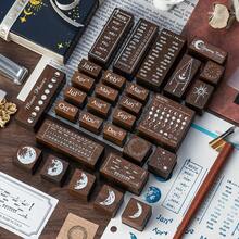 30pcs Wooden Moon Phase Calendar Stamps, Adjustable Perpetual Calendar Stamps For Planner, Diary, Creative Starry Sky DIY Tool Set, Gift Stationery - Multicolor - View 9