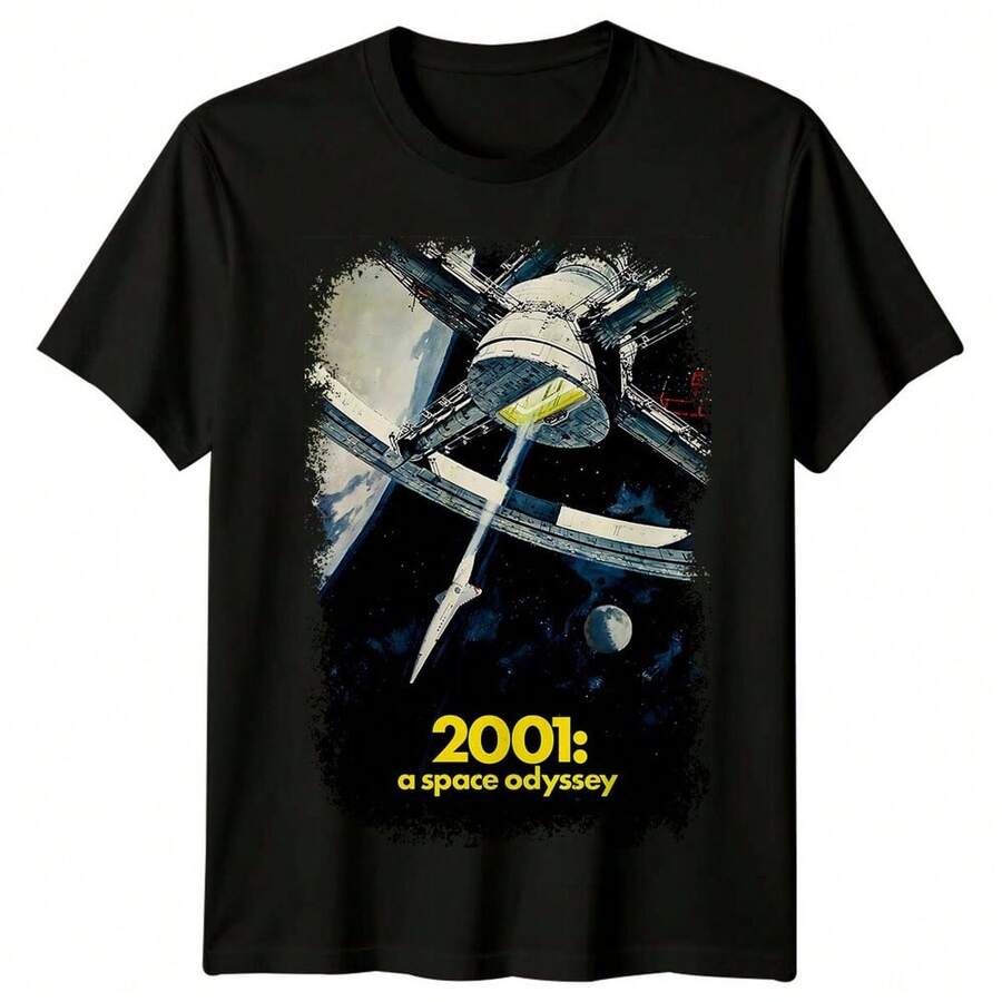 2001- A Space Odyssey (1968) Movie Poster Inspired T-Shirt Retro Classic Tee - Black - View 1