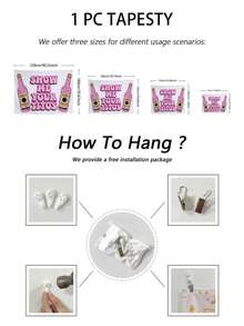 1pc Of Lettered Decorative Tapestry For Wine Bottles, Suitable For The Background Of The Living Room, Kitchen And Bedroom. - Pink - View 2