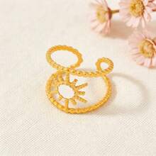 COINBUFF 1pc Personalized Hollow Sun Stainless Steel Gold Plated Adjustable Non-Fading Ring, Suitable For Daily Wear And Holiday Gifts - As Shown - View 1