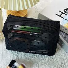 Heart Print Makeup Bag, Large Capacity Grid Toiletry Organizer, Cute Quilted Cosmetic Bag For Women & Girls, Travel Essential Storage Pouch - màu đen - Xem 1