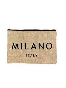 Bộ 4 túi đi biển, thiết kế in chữ "MILANO ITALY" độc đáo. Túi tote cỡ lớn tối giản kèm túi đựng mỹ phẩm di động, mũ chống nắng khoét lỗ mùa xuân/hè, kính râm hình trái tim màu đen, mũ xô phong cách Bohemian và mũ len rộng vành thoáng khí. Túi đựng mỹ phẩm di động. - Nhiều màu - Xem 14