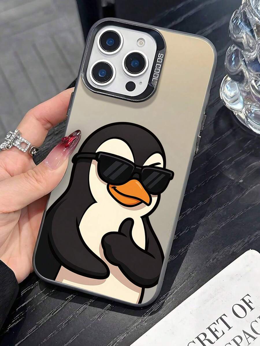 1pc & Fashionable Cute Penguin 2D Pattern Phone Protective Case, Stylish Anti-Slip Luxurious Texture, Compatible With Apple 17/16/15/14/13/12/11 Pro Max And Galaxy S23/S22/S21 And A54/A53/A52/A34/A15 Series, A Lovely Gift For Colleagues, Friends, Family, Couples, Birthdays, New Year, Valentine's Day, Easter, Festival - Black - View 1