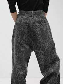 男士四季皆宜美式豹纹街头复古时尚宽松直筒阔腿裤 - 灰色 - 查看 2