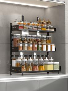 重型调料架 - 三层重型厨房储物架，带可调节层板，商用级调料收纳架，适用于台面、橱柜、食品储藏室 - 节省空间设计，易于组装 - 彩色 - 查看 5