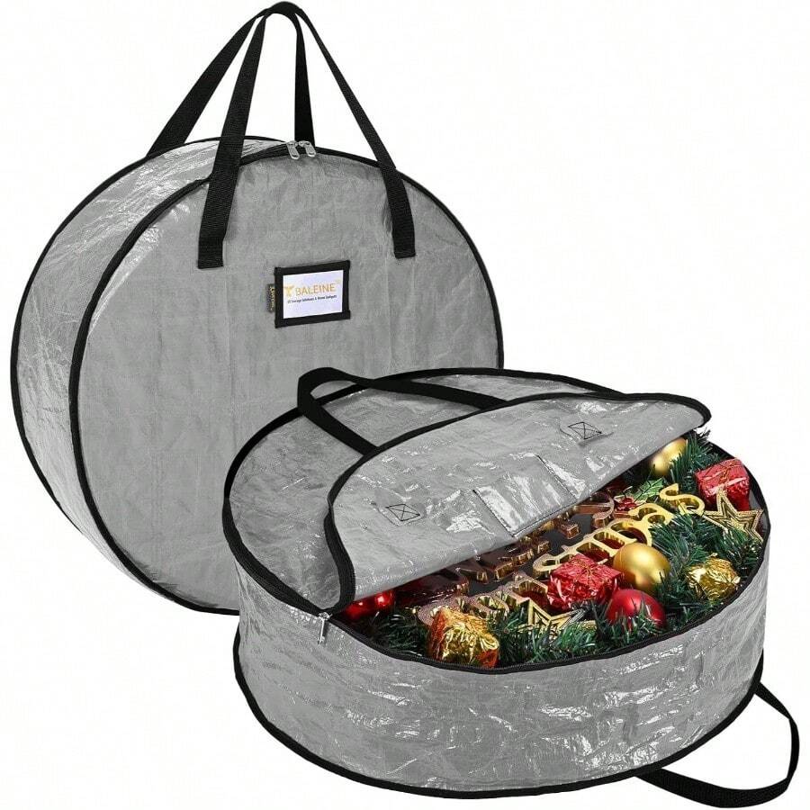 Wreath Storage Container, 2 Pack Wreath Storage Bag With Tear Resistant PE Material And Reinforced Handle Holiday Xmas 30 Inchx8 Inch - Grey + 30"x8" - View 1