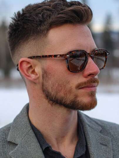 1 par de gafas de moda con marco rectangular de PC con estampado de leopardo, remaches retro y personalizado para hombres