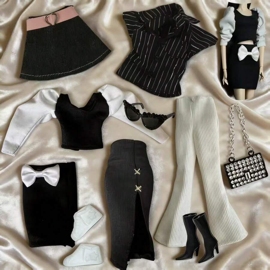 Zestaw luksusowych strojów dla lalek o wymiarach 11,5-12 cali z akcesoriami (lalka nie jest dołączona), ubranka dla lalek BJD w skali 1/6, wielostylowe, odpowiednie do przebierania lalek, idealne na prezenty świąteczne - Wielokolorowe - Zobacz 1