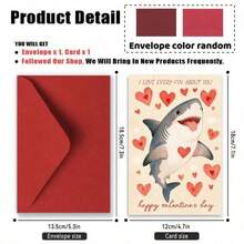 1 Cute Shark Valentine's Day Card With The Words "I Love Every Fish Scale" Printed On It - Cute Shark Holds A Heart, With Smart Eyes And Fins Swinging - Fun Greeting Card For Friendship, Christmas And More - Shark Themed Gift For All Ages - 1個 - 查看 5