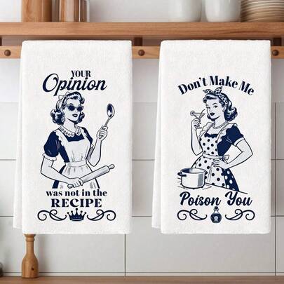 2 chiếc khăn bếp kiểu cổ điển dành cho bà nội trợ, khăn tay bằng polyester in những câu nói hài hước, khăn lau bát đĩa dệt siêu mềm, có thể giặt máy, lý tưởng làm quà tặng ngày lễ và trang trí nhà cửa.