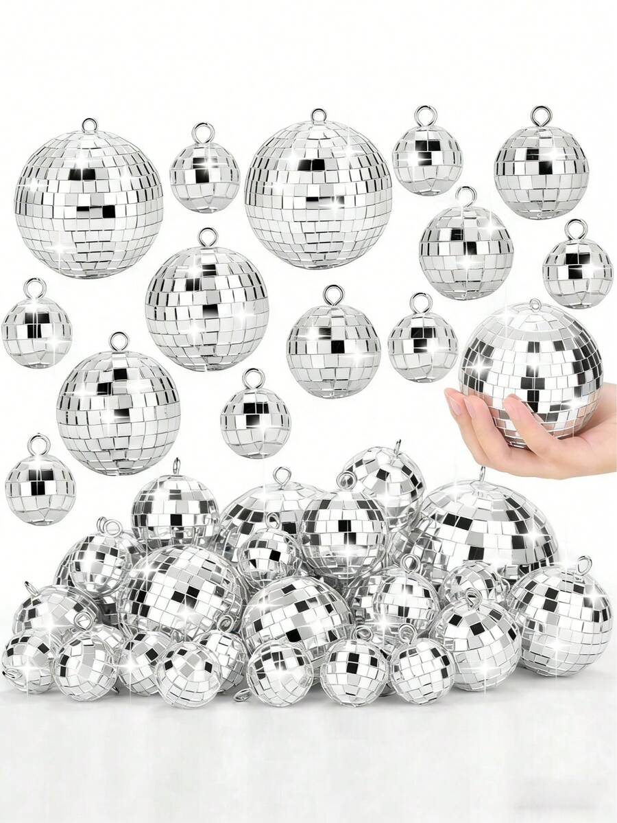 1/5/10pcs Disco Ball Decorations, Mini Silver Disco Ball Pendant, Reflective Mirror Ball Cake Decor, 70s Disco Party Supplies, Holiday Decorations Suitable For Valentine's Day, New Year, Easter Party, Mother's Day - Multicolor - View 1