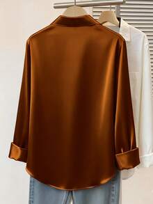 Áo sơ mi satin cài nút dáng rộng thời trang nữ cỡ lớn, hàng mới về, phong cách thường ngày, mùa xuân. - màu nâu - Xem 2