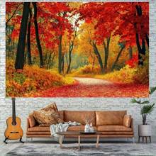 1 Magical Autumn Path Large-Sized Background Flag - Vibrant Autumn Leaf Design, Made Of Polyester Material, Perfect For Cameras, Seasonal Celebrations, Comfortable Gatherings, And Easy Indoor/Outdoor Settings, Multifunctional Decoration | Vibrant Design | Polyester - متعدد الألوان 3 - مشاهدة 7