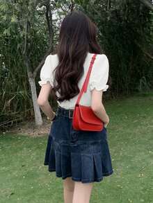 泡泡袖褶皱 Polo 领宽松短袖衬衫 - 白色 - 查看 7