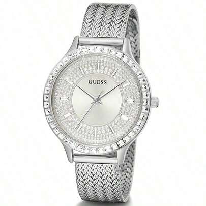 Guess Sparkling Crystal Women's Quartz Analog Wrist Watch, Fashionable Mesh Strap, Suitable For Daily Wear/Party, An Ideal Gift For Her GW0402L1