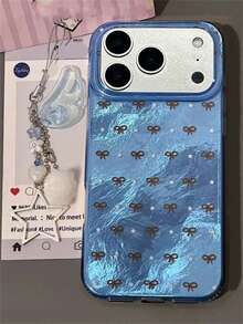 Ốp lưng điện thoại cao cấp phong cách Y2K với họa tiết nơ, sao, chấm bi dập nổi laser, tương thích với iPhone 17 Pro Max, 17 Pro, 17, 16 Pro Max, 16 Pro, 16, 16, 15 Pro Max, 15 Pro, 14 Pro Max, 14 Pro, 13, 12 Pro Max, 11, 16, 15, 14 Plus, kèm mặt dây chuyền hình cánh thiên thần đáng yêu, chống sốc. - Màu xanh lam - Xem 3