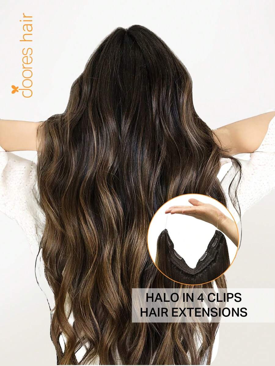 Extensiones de Cabello Halo DOORES, 100% Cabello Humano, 12-22 Pulgadas, 70-120g, Invisibles, Con Clips de Cabello Ajustables y Alambre de Acero Invisible - S2/10 - Ver 1